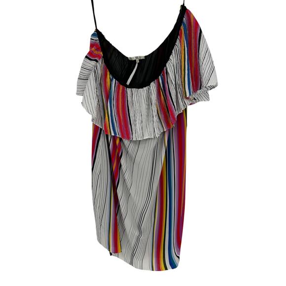 Rachel Rachel Roy Rainbow Stripe Midi Dress One Shoulder White Red Beach 1X - Picture 2 of 8